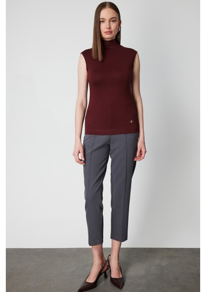 Kadın Dik Yaka Kolsuz Basic Bluz 61432 Bordo fiyatları