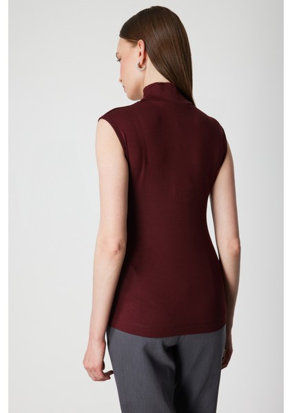 Kadın Dik Yaka Kolsuz Basic Bluz 61432 Bordo fırsatları