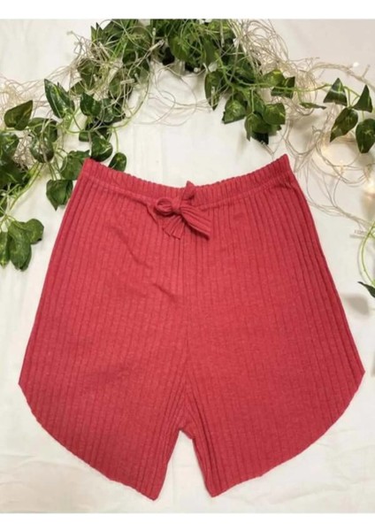 %100 Pamuk Kadın Fitilli Çizgili Ince Şort