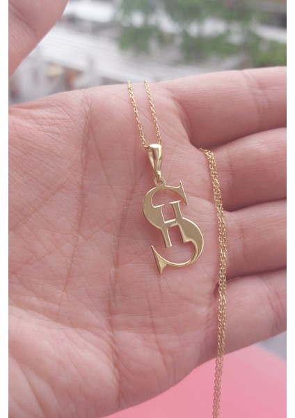 925 Ayar Gümüş 24 Ayar Altın Kaplama Harf Kolye