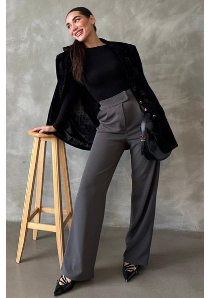 Antrasit Likralı Cırt Kapamalı Palazzo Pantolon MG2291 indirimleri