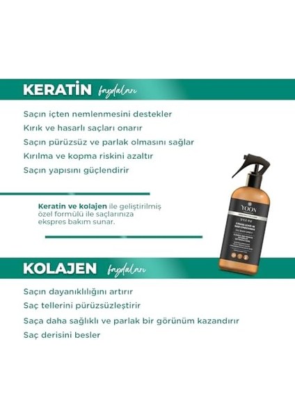 Yoon 2&apos;li Vegan Saç Spreyi & Saç Bakım Maskesi 250ML, Hyaluronik Asit, Keratin, Kolajen ve B7 Biotinli Içerikli Kolay Tarama ve Besleyici 2&apos;li Saç Bakım Seti fiyatları