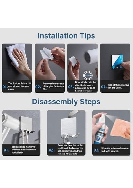 Paslanmaz Çelik Kancalar, 12 Paket Ağır Hizmet Tipi Kendinden Yapışkanlı Kancaları, Izsiz Çivi Yok-Pas Önleyici, Mutfak, Vestiyer Için Su Geçirmez Duş Kancaları fiyatları