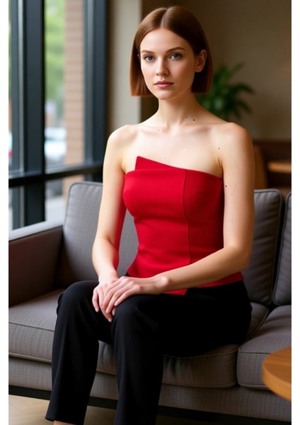 Asimetrik Kesim Straplez Üst Zarif Dokunuşlu Kadın Bluz Kaliteli Şık Rahat Modern Zarif Günlük fiyatları