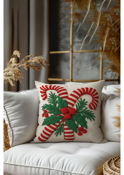 2’li Nakış Punch Yılbaşı Desenli, Çift Taraf Dijital Baskı, Yastık Kılıfı, Kırlent Kılıfı, Fermuarlı modelleri