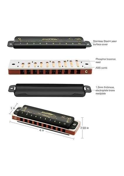 Top Diatonic Blues Harmonika C T008K 10 Delikli Harmonika Profesyonel Oyuncular, Yeni Başlayanlar, Öğrenciler, Yetişkinler, Çocuklar, Hediye Için modelleri