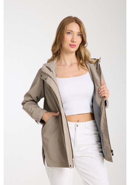 Kadın Rahat Kesim Kapüşonlu Trençkot