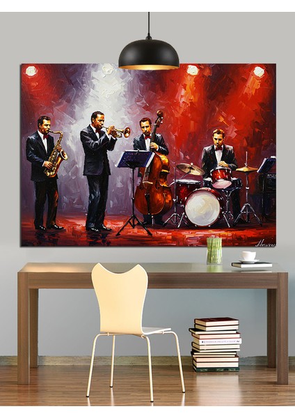 Caz Müzisyenleri Orkestra Sahne Dekoratif Kanvas - Mdf Ahşap Tablo