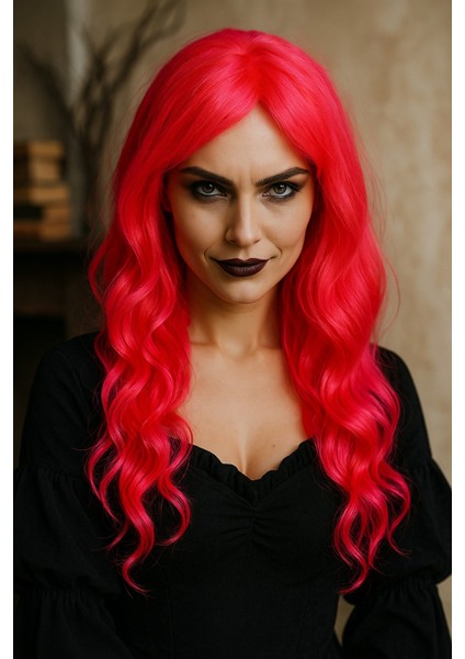 Parlak Pembe Cadı Peruğu Kadın Kostümü Için Ideal Işıkta Parlar Sahne Partiler Cosplay Için Mükemmel