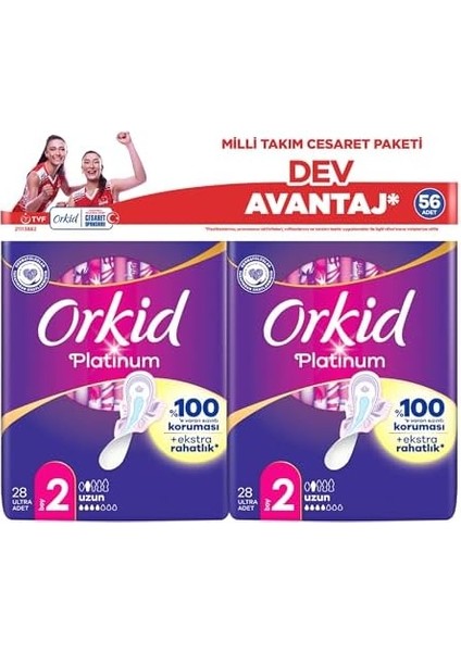 Orkid Platinum Uzun 56&apos;lı Cesaret Paketi Dev Avantaj Hijyenik Ped (Boy 2) fiyatları