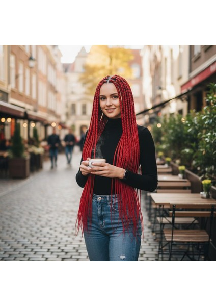 Afrika Örgüsü ve Rasta Için Sentetik Saç / Kırmızı