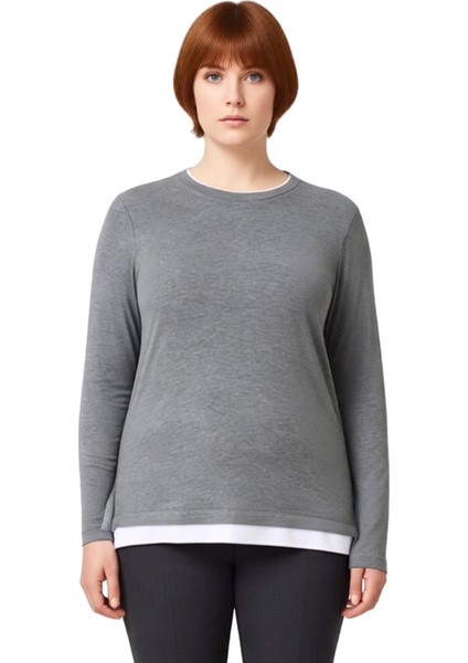 Kadın Büyük Beden Bisiklet Yaka Uzun Kollu Esnek Örme Bluz Kaliteli Şık Rahat Modern Zarif modelleri