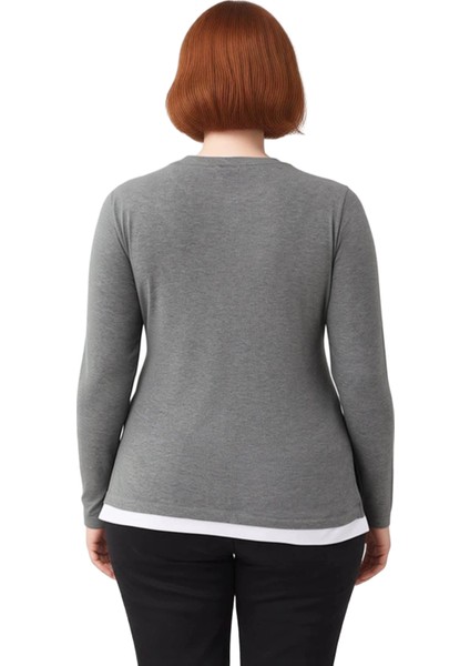 Kadın Büyük Beden Bisiklet Yaka Uzun Kollu Esnek Örme Bluz Kaliteli Şık Rahat Modern Zarif fırsatları