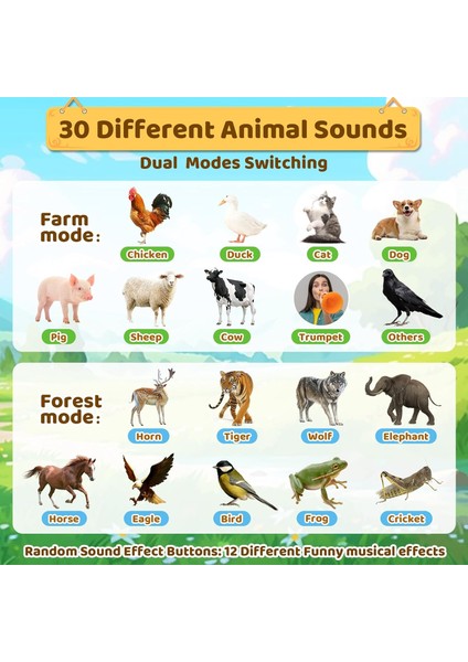 Işıklı Pilli 30 Farklı Hayvan Sesi Çıkaran Oyuncak Müzik Aleti Eğitici Oyuncak Pembe indirimleri