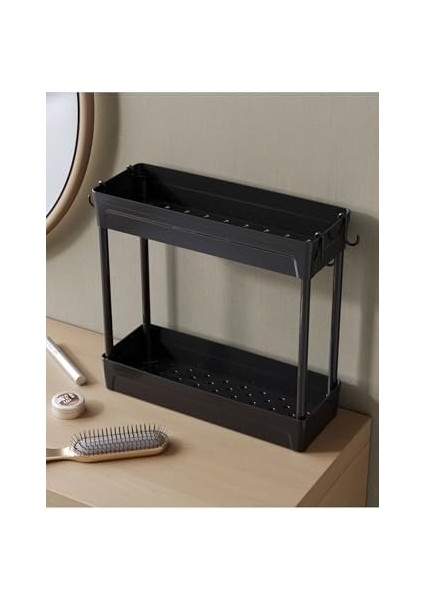 Rafata Makyaj,takı ve Bakım Ürünleri Organizeri Rafı Iki Katlı Askılı Kozmetik Düzenleyici, Siyah fiyatları