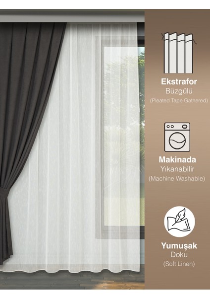 Yoğun Şantuklu Modern Tül Perde • Pilesiz Ekstrafor Büzgülü • Ütü Istemez • Çok Satan fırsatları