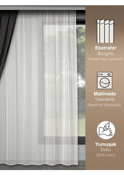 Modern Çizgili Tül Perde • Pilesiz • Ekstrafor Büzgülü • Ütü Gerektirmez • Binlerce Evin Tercihi fırsatları