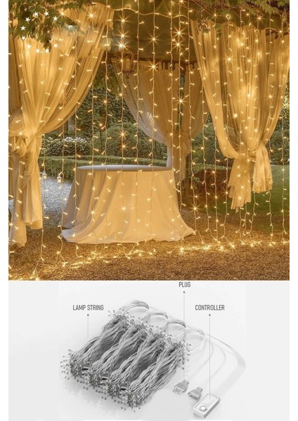 Perde LED 3x3 Metre Kumandalı 8 Mod Ambiyans Ayarlabilir Boy Dekor Mikro LED Işık modelleri