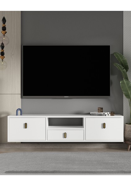 1324DROPDD-32 Duvara Montaj Tv Sehpası Beyaz-Altın