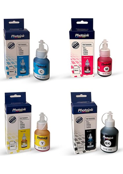 Ink Bt 6000 Uyumlu 4 Renk Takım Photoink Mürekkep - T300/T500W/T310/T510W/T800/T910W Uyumlu