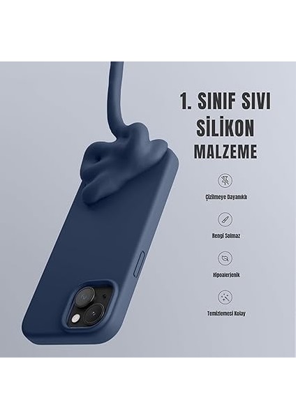 iPhone Serisi Iphone Lansman Kılıf Ince Sıvı Silikon 3 Katmanlı Tam Kaplamalı Yumuşak Jel Kauçuk Telefon Kılıfı (Lacivert, iPhone 13/14) fırsatları