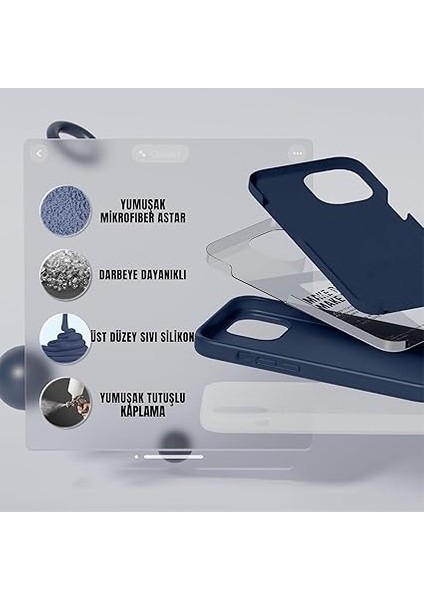 iPhone Serisi Iphone Lansman Kılıf Ince Sıvı Silikon 3 Katmanlı Tam Kaplamalı Yumuşak Jel Kauçuk Telefon Kılıfı (Lacivert, iPhone 13/14) indirimleri