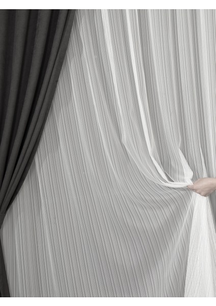 Modern Çizgili Tül Perde | Pilesiz Ekstrafor Büzgülü | Ütü Gerektirmez | En Çok Satan Model