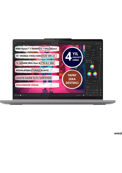 Yoga 7 2-In-1 14AHP9 Amd Ryzen7 8840HS 16GB 1tb SSD 14" OLED Freedos 83DK00AUTR Dokunmatik Bilgisayar