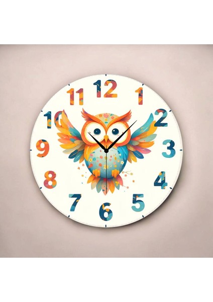 Baykuş Hayvan Renkli Baskı Desenli Sayılı Hediyelik Ahşap Sessiz Tablo Duvar Saati fiyatları