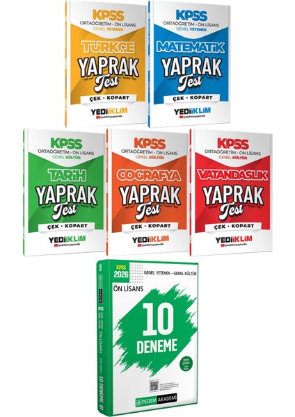 Ortaöğretim Ön Lisans Türkçe Mat. Tarih Coğ. Vat. Yaprak Test - 2026 Kpss Ön Lisans Çözümlü 10 Deneme