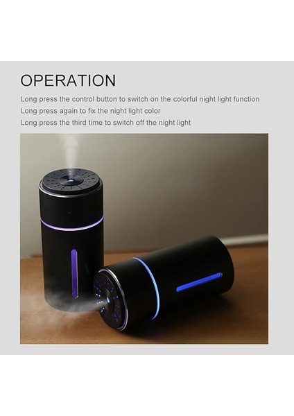 Profesyonel Araba Hava Nemlendirici Difüzör Araba Temizleyici Hava Tazeleyici Gece Lambası ile Araç Üstü Nemlendirici Kuru Yanma Koruması modelleri