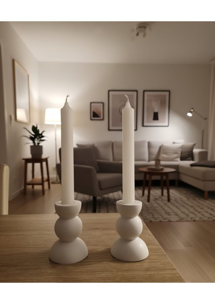 Dekoratif Şamdan 2'li Beyaz Mum ve Pinterest Model Aksesuar Mumluk