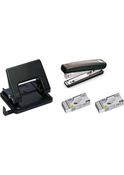 Siyah Zımba ve Delgeç Seti (20 Sayfa Kapasiteli - Zımba Teli Hediye)