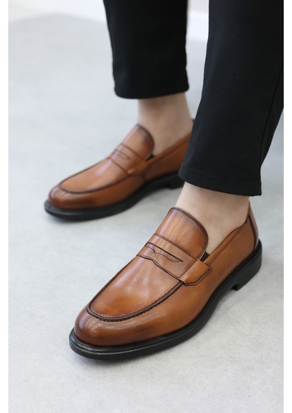 Erkek Hakiki Deri Eva Taban Makosen Ayakkabı Bağcıksız Klasik Ayakkabı Taba 630ma308