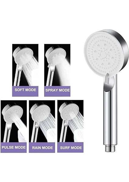 Turbo Duş Başlığı, Yüksek Basınçlı El Duşu, 5 Fonksiyonlu Duş Başlığı (Krom) fırsatları