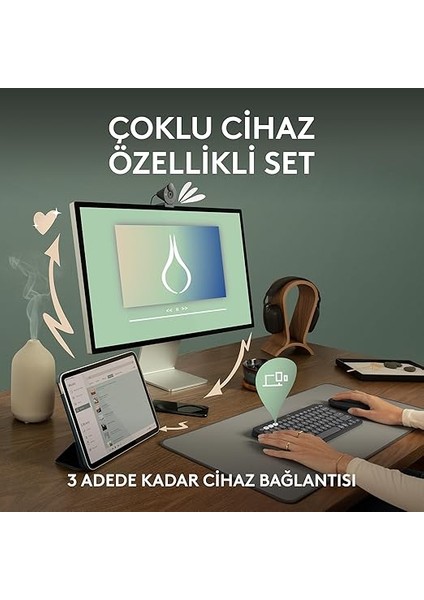 Pebble 2 Set Çoklu Cihaz Özellikli Sessiz Kablosuz Türkçe Q Klavye ve Mouse Seti - Siyah modelleri