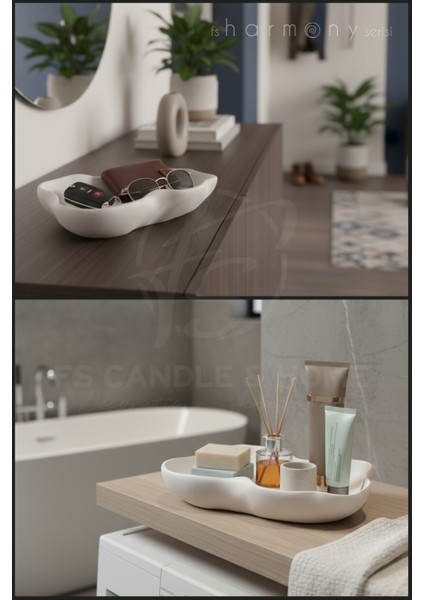 Harmony - Dalgalı Dekoratif Beton Tabak, Banyo Düzenleyici, Mumluk, Sunum ve Takı Tabağı fırsatları