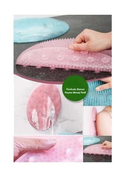 Safestore Pratik Silikon Vantuzlu Banyo Fırçası Masaj Pedi Sırt Ayak Kesesi Yıkama Aleti Sırt Lifi Ayak Matı