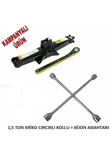 Krikosu 1.5 Ton Makas Cırcır Araç Kriko + Bijon Anahtarı modelleri
