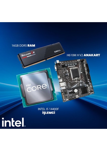 Oem Intel I5 14400F Işlemci + H610M H V2 Anakart + 16GB Ddr5 Ram Bundle