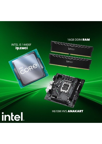 Oem Intel I5 14400F Işlemci + H610M Hvs Anakart + 16GB Ddr4 Ram Bundle