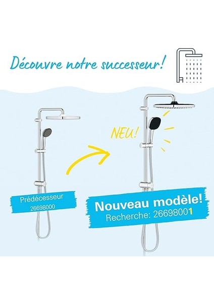 Vitalio Start System 250 Cube Yön Değiştiricili Duş Sistemi | Duvar Dışı Bağlantılı |2 Akışlı Tepe Duşu/1 Akışlı El DUŞU/1500MM&1250MM Duş Hortumu| Su Tasarruflu | Duş Başlığı | Krom | 26698000 modelleri