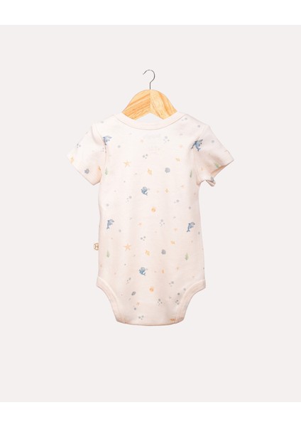 %100 Organik Pamuk Gots Sertifikalı Kısa Kollu Okyanus Desenli Bebek & Yenidoğan Body - Ekru fiyatları