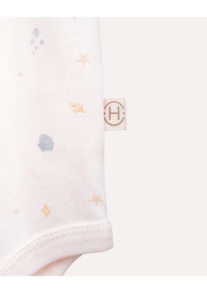 %100 Organik Pamuk Gots Sertifikalı Kısa Kollu Okyanus Desenli Bebek & Yenidoğan Body - Ekru modelleri