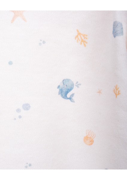 %100 Organik Pamuk Gots Sertifikalı Kısa Kollu Okyanus Desenli Bebek & Yenidoğan Body - Ekru fırsatları