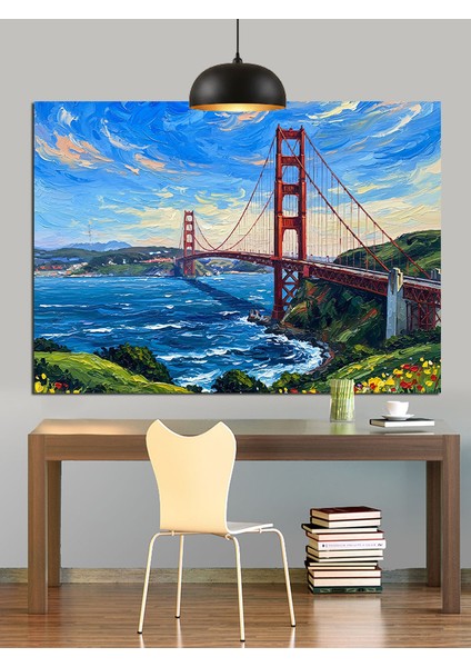 Altın Kapı Köprüsü Manzarası Dekoratif Kanvas - Mdf Ahşap Tablo fırsatları