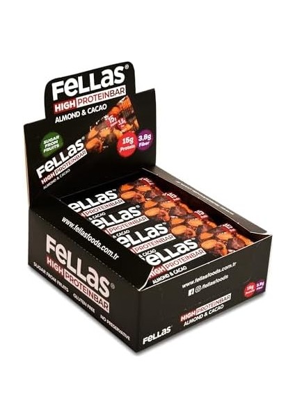 Fellas Yüksek Protein Bar, Bademli ve Kakaolu, 45GR x 12 Adet modelleri