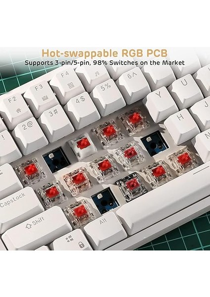 Leaven K620 Type-C Kablolu Klavye LED Rgb 61 Tuşlu Rgb Mekanik Oyuncu Işıklı Klavye Ergonomik Tasarım Bilgisayar Pc Için Gaming Keyboard Beyaz Renk Kırmızı Switch indirimleri