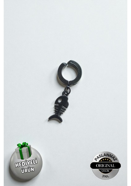 Sıkıştırmalı Deliksiz Trend Balık Figürlü Sallantılı Erkek Çelik Küpe 1 Adet