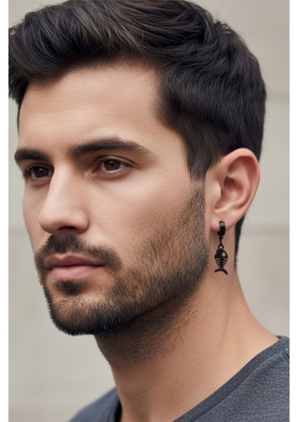 Sıkıştırmalı Deliksiz Trend Balık Figürlü Sallantılı Erkek Çelik Küpe 1 Adet modelleri